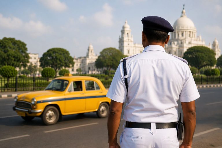 Kolkata street with traffic officer